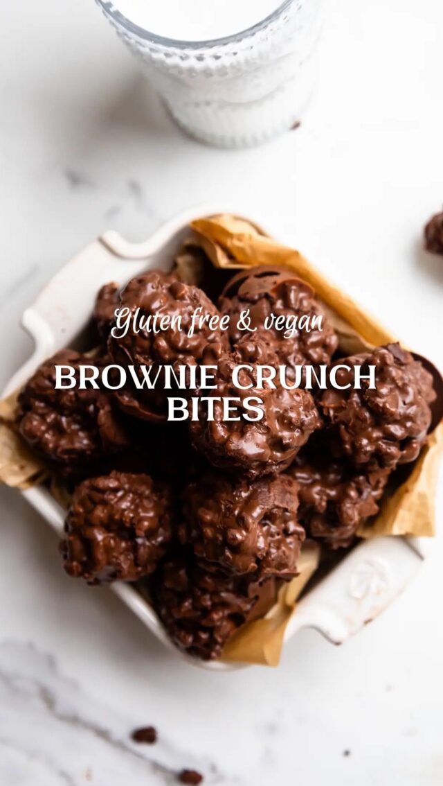 These no-bake Brownie Crunch Bites are rich, fudgy, and loaded with crispy chocolatey goodness. Made with cashew butter, maple syrup, cocoa, and brown rice crispies—all set in a mini muffin pan for the perfect bite! Comment BROWNIE and I’ll send you the recipe!