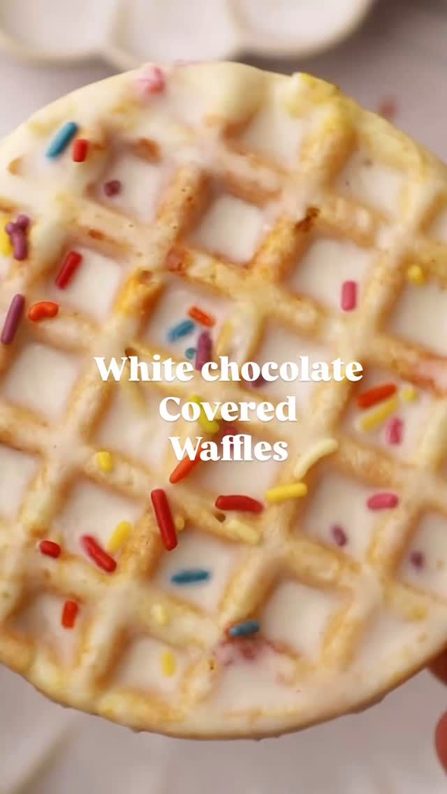 Nothing beats a waffle covered in a crispy choc  shell, but the white chocolate Funfetti version really hits! Comment waffle for the recipe and follow me for more